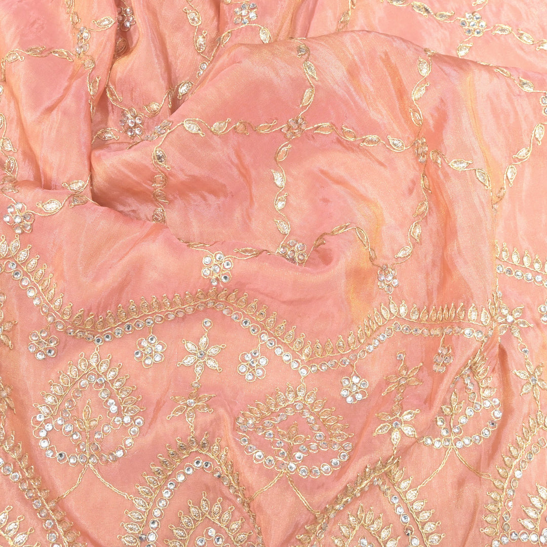 Tissue Zari With Stone Hand Embroidery Fabrics