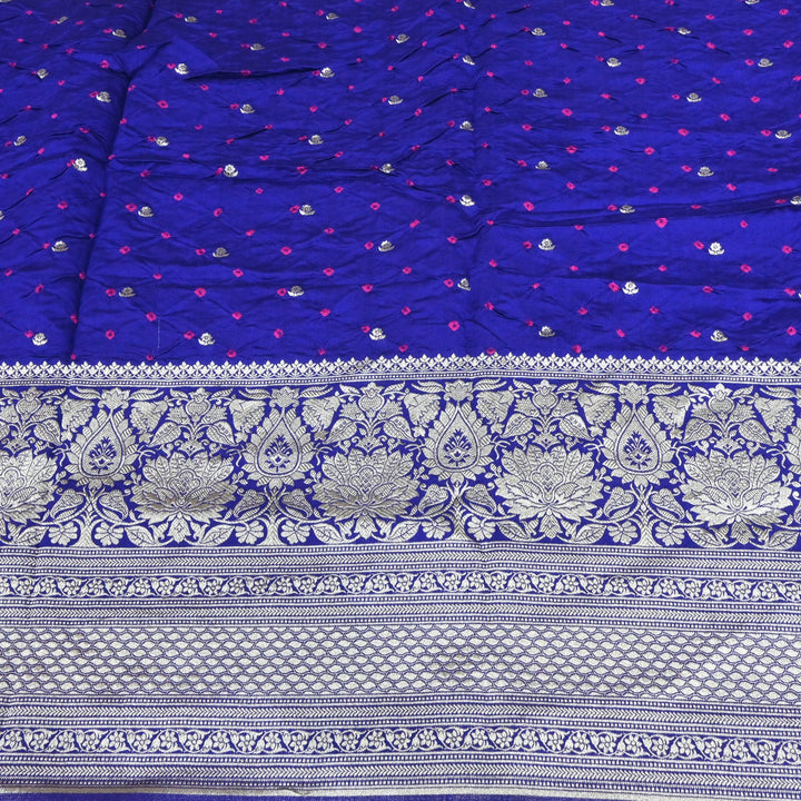 Exclusive Heavy Zari Botti Work And Premium Border Hand Work On Pure Silk Bandhani Fabric