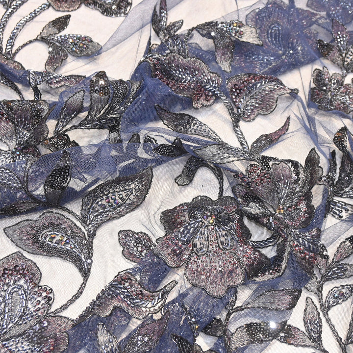 Premium Heavy Floral Beaded & Sequin Embroidery Net Fabric- 8828560-01
