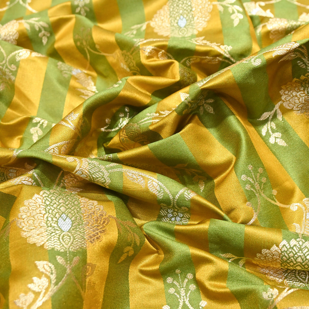 Yellow Green Mina Zari Brocade Fabric