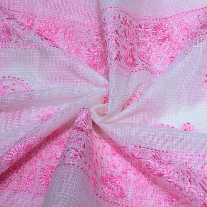 Baby Pink Color Cotton Kota Thread Embroidery Fabric