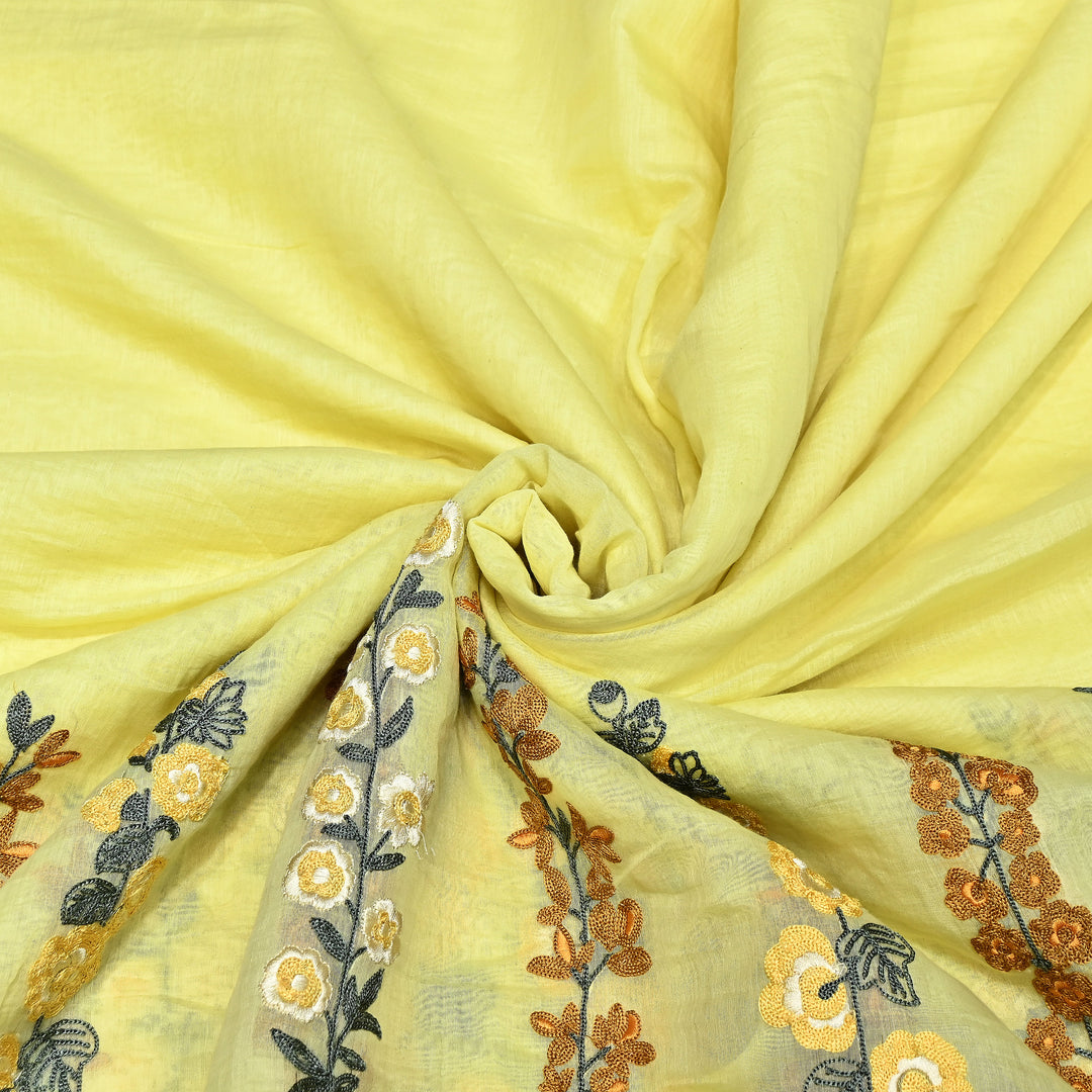 Mul Chanderi Thread Embroidery Fabric|Soft Designer Embroidered Dress Material-V1658C-01