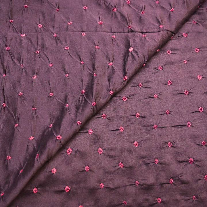Wine Purple Pure Silk Chanderi Bandhni Fabric | CN-79-1081