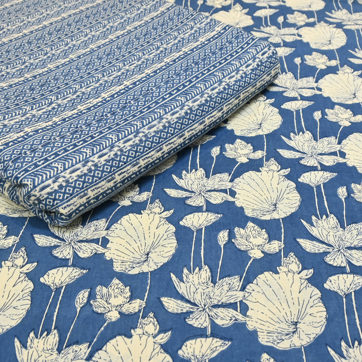 Navy Blue Cotton Linen Print