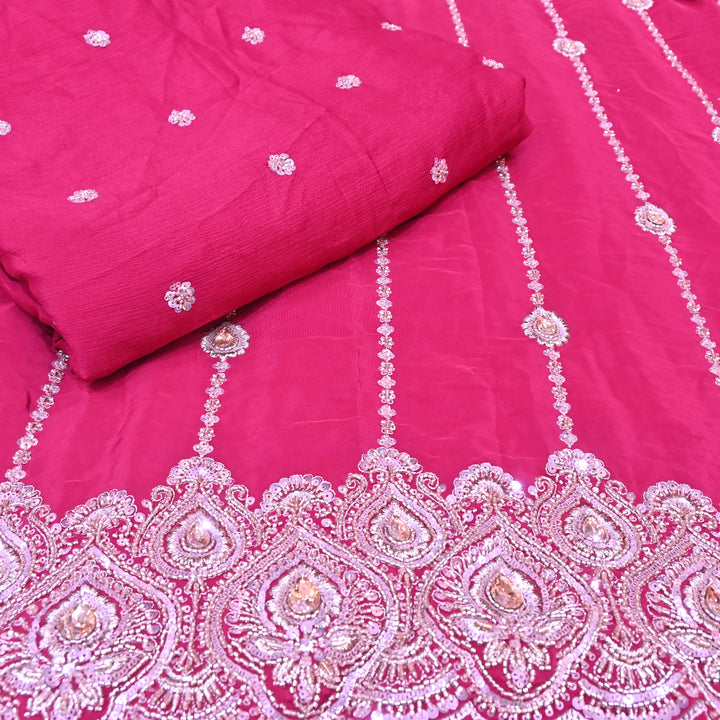 Magenta Chinon Fabric with Zari & Sequins Embroidery