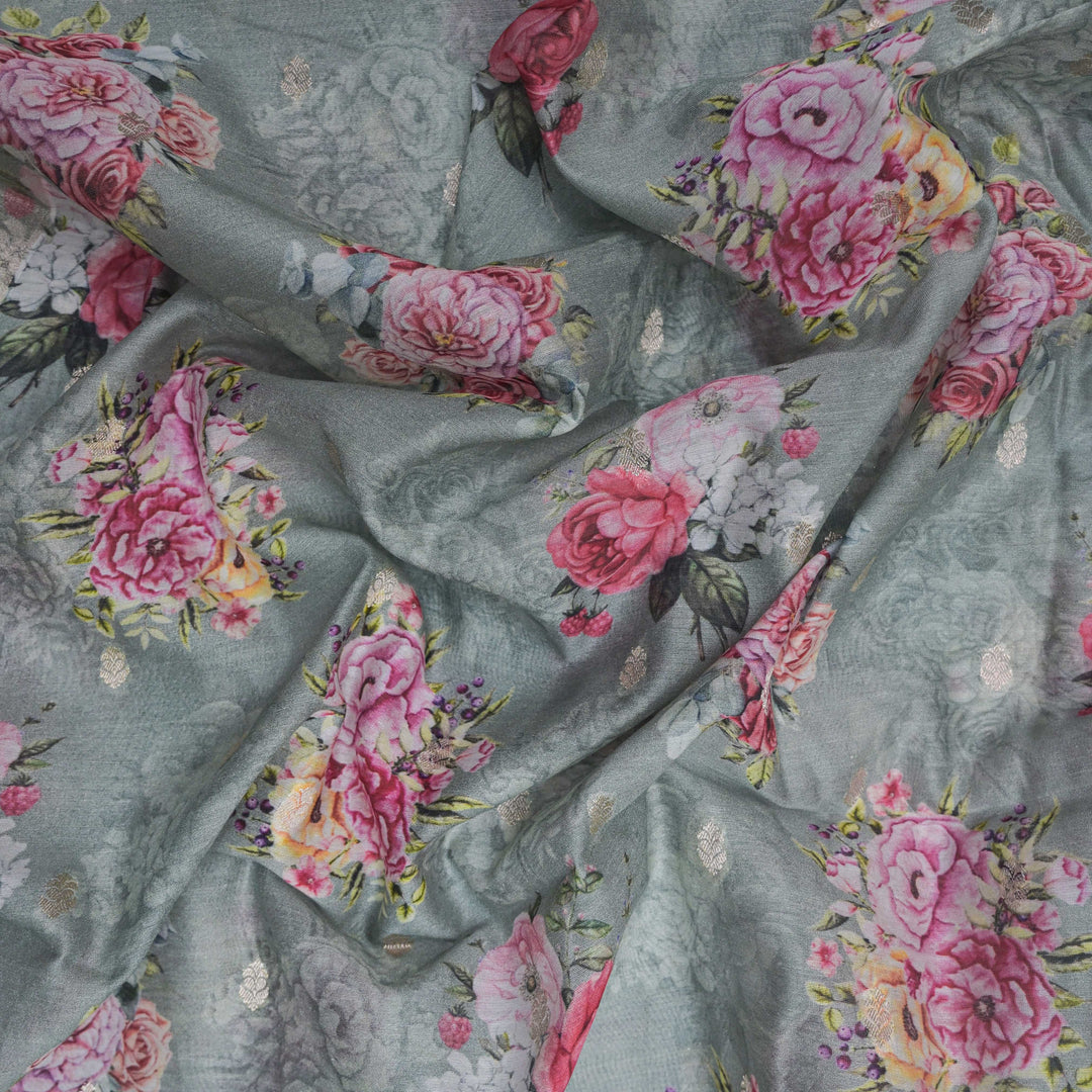 Sage Green Silk Chanderi Zari Print.| 248-389S