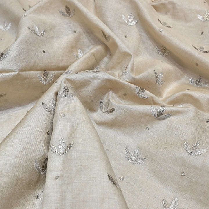 Pure Tassar Silk Zari Embroidery Fabric – Premium Ethnic Designer Fabric for Festive & Wedding Wear -TSR4442-1