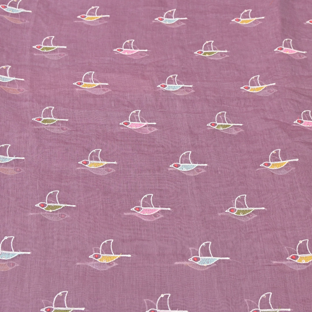 Mauve Mul Chanderi Sequins Embroidery.