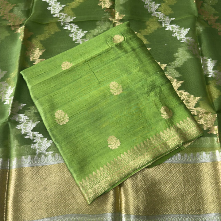 Pure Dupion Silk & Banarasi Unstitched Suit Set | AS0033