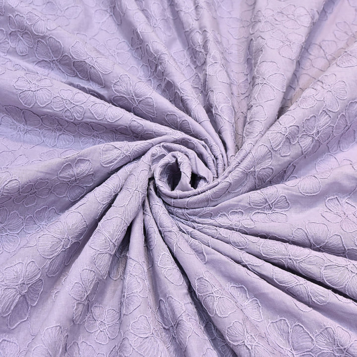 Pastel Lavender Color Cotton Floral Thread Embroidery Fabric – Soft Designer Embroidered Cotton Fabric 0AT112-3
