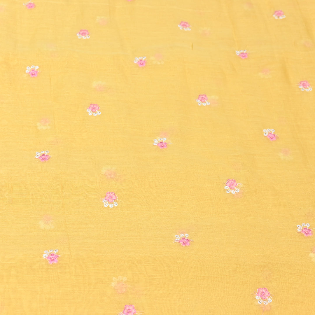 MUSTARD YELLOW COLOR MUL CHANDERI THREAD EMBROIDERY FABRIC - GP4822A- 03