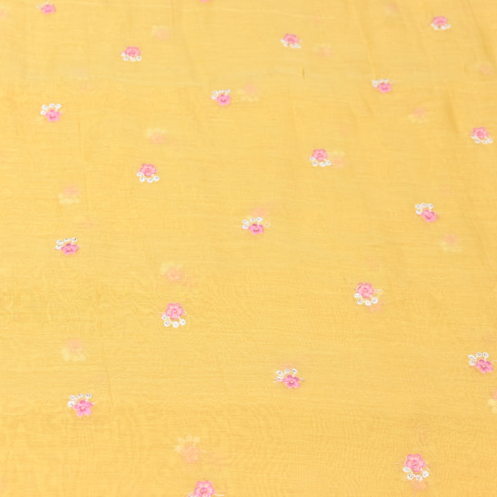 MUSTARD YELLOW COLOR MUL CHANDERI THREAD EMBROIDERY FABRIC - GP4822A- 03