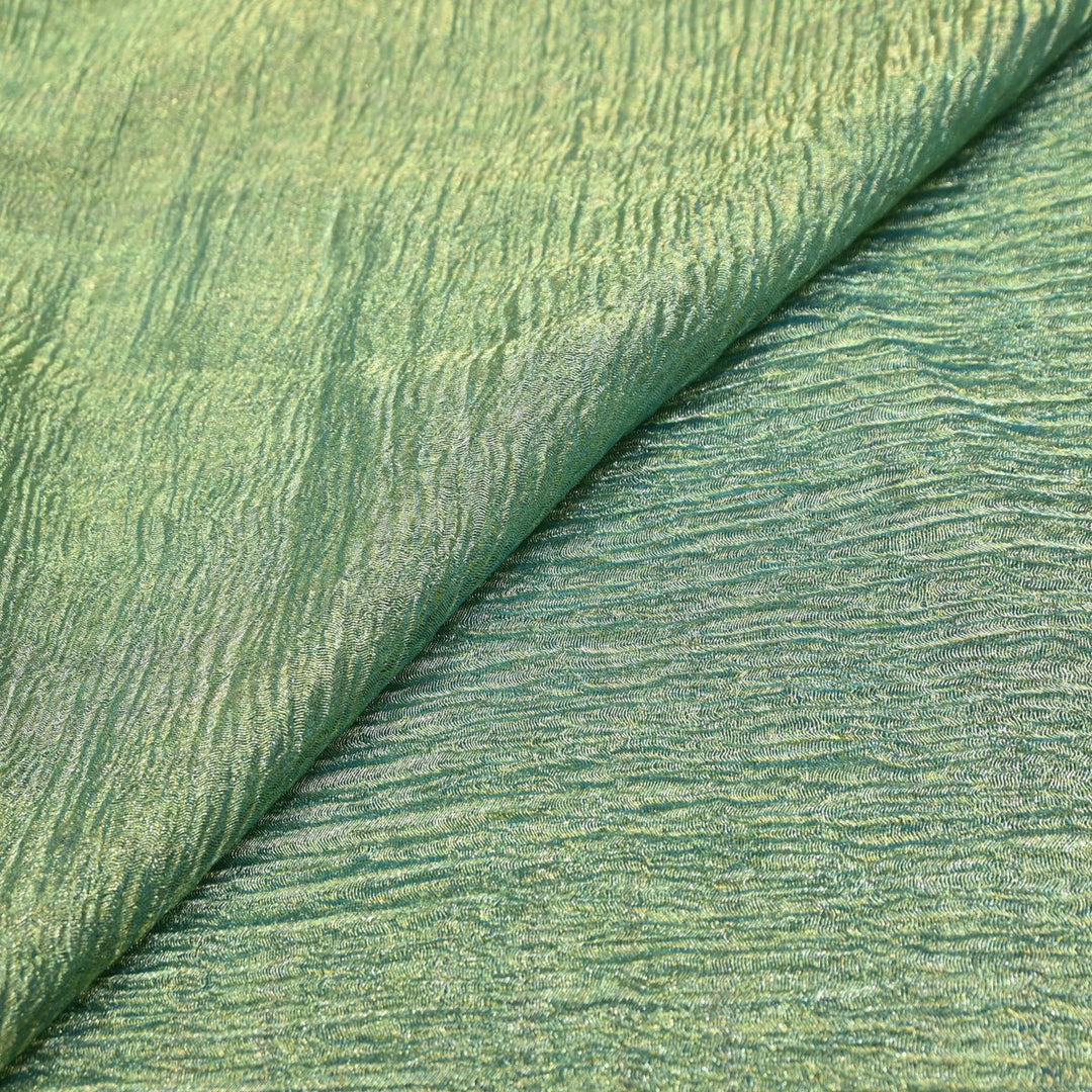 Dark Sea Green Premium Designer Dyed Crush Tissue Fabric with Glossy Finish