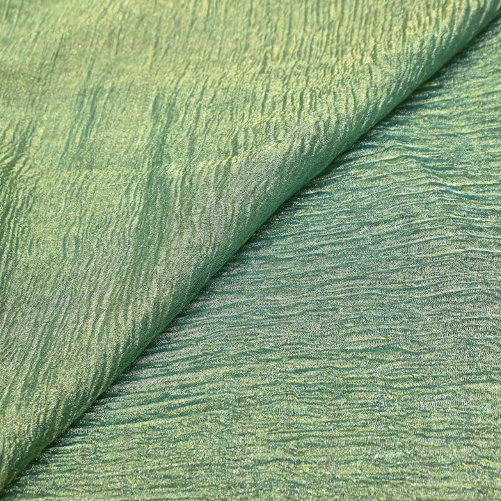 Dark Sea Green Premium Designer Dyed Crush Tissue Fabric with Glossy Finish