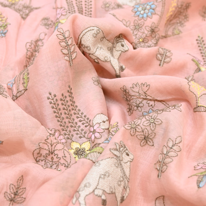 Oyster Pink Mul Chanderi Fabric with Sequins & Thread  Embroidery