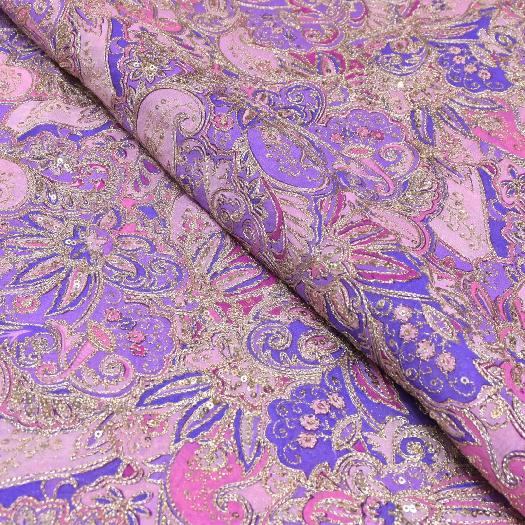 Viscose Georgette  Position Prints, Zari Sequin Embroidery Fabrics