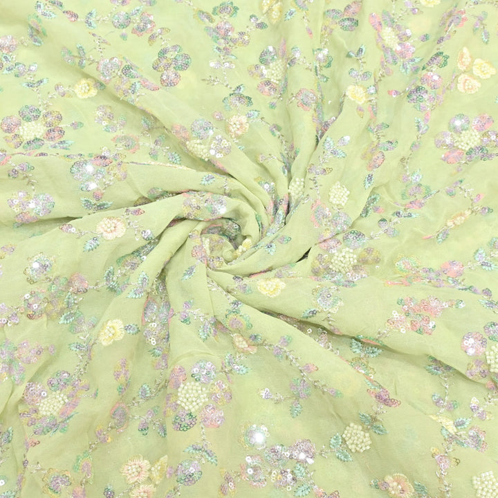 Beautiful Viscose Georgette Multi Sequins And Moti Embroidery Fabrics