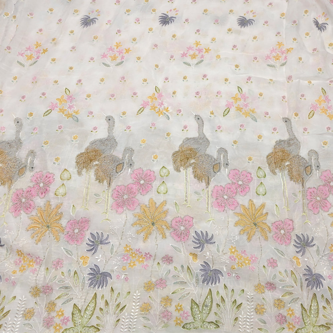 Multi thread and pearl sequin embroidery fabric on viscose organza
