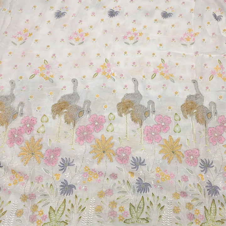 Multi thread and pearl sequin embroidery fabric on viscose organza