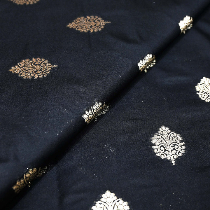 Black Color Katan Silk Zari Buti Brocade Fabric