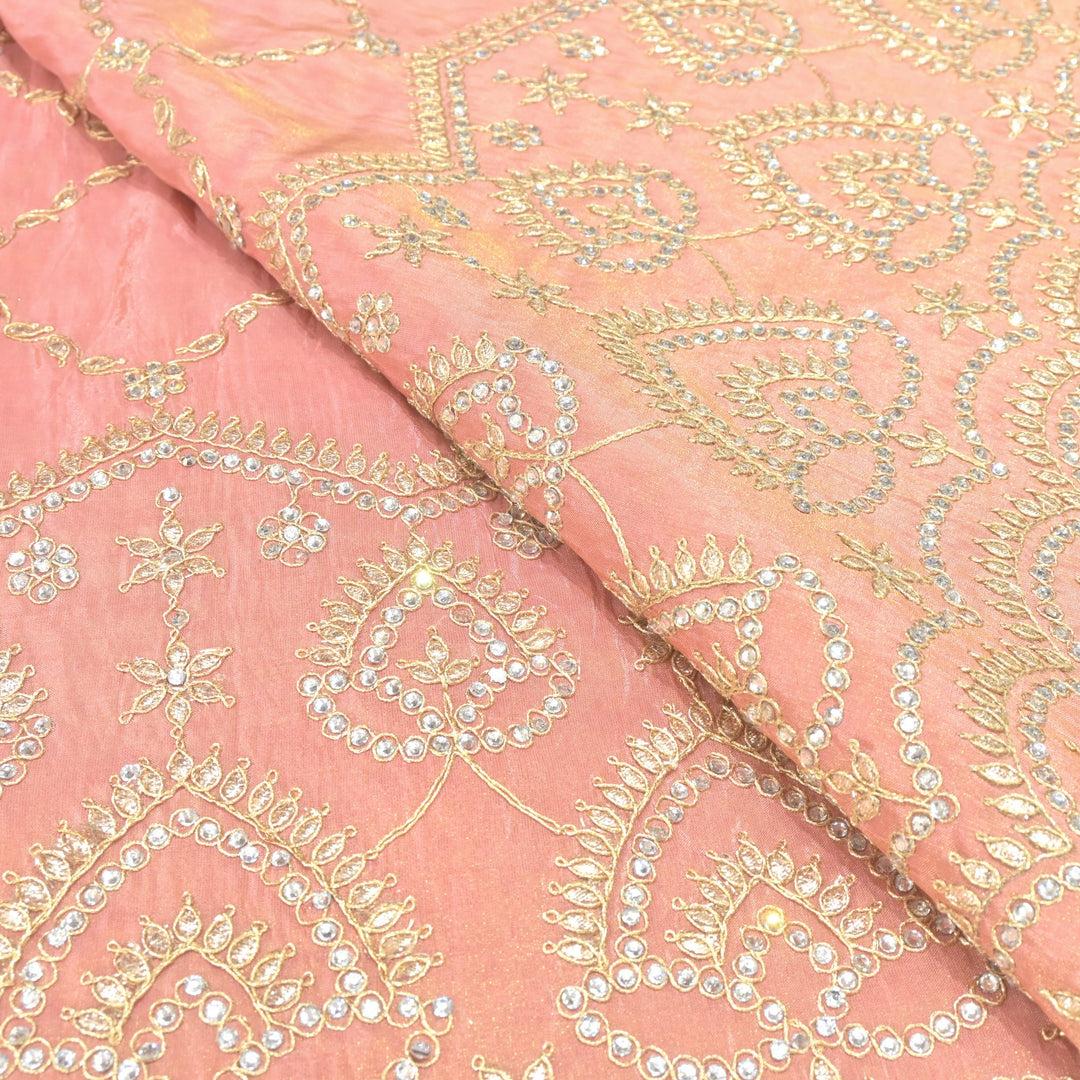 Tissue Zari With Stone Hand Embroidery Fabrics