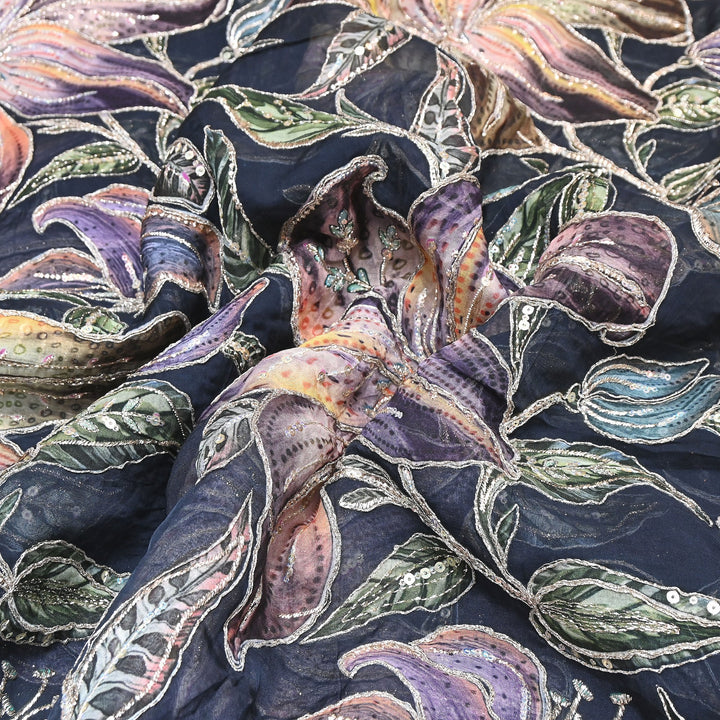 Premium Viscose Organza Position Print Zari & Sequins Embroidery Fabric – Designer Fabric SWP209-2