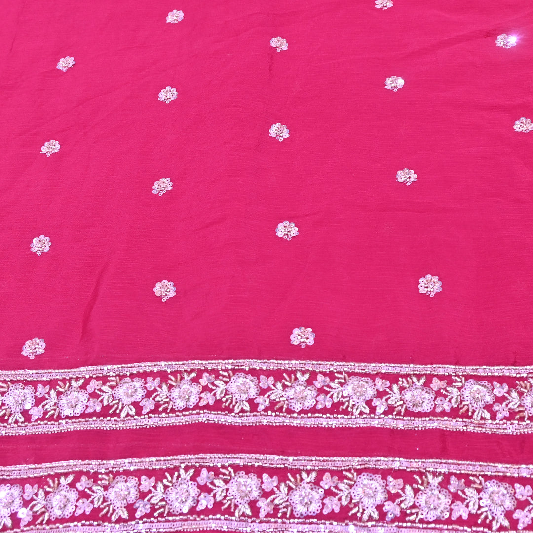 Magenta Chinon Fabric with Zari & Sequins Embroidery