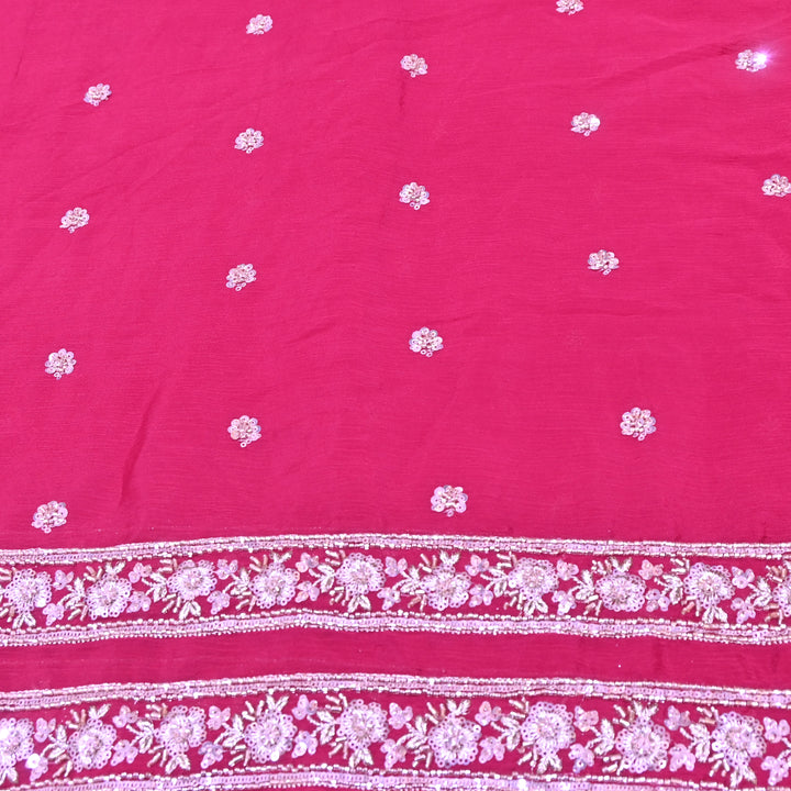Magenta Chinon Fabric with Zari & Sequins Embroidery