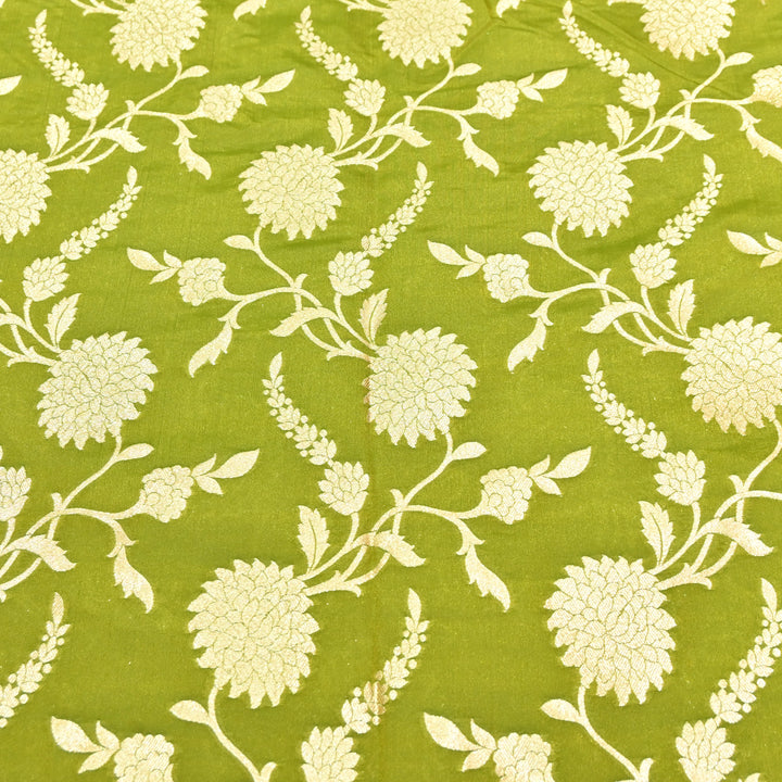 Parrot Green base with shimmering gold floral brocade.