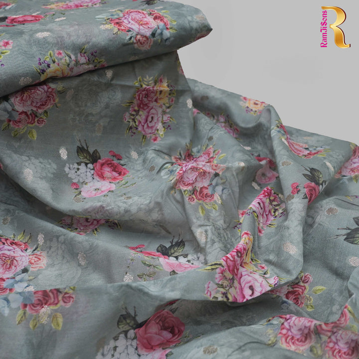 Sage Green Silk Chanderi Zari Print.| 248-389S