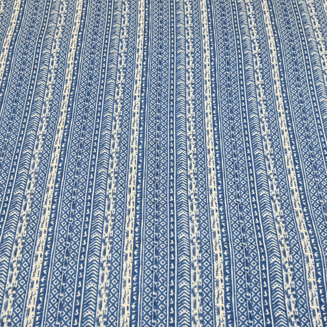 Navy Blue Cotton Linen Print