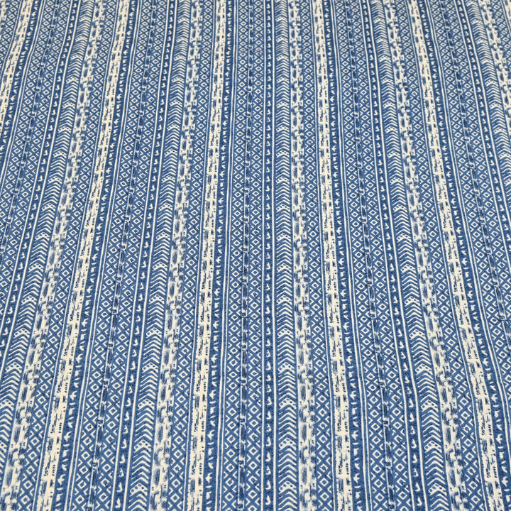 Navy Blue Cotton Linen Print