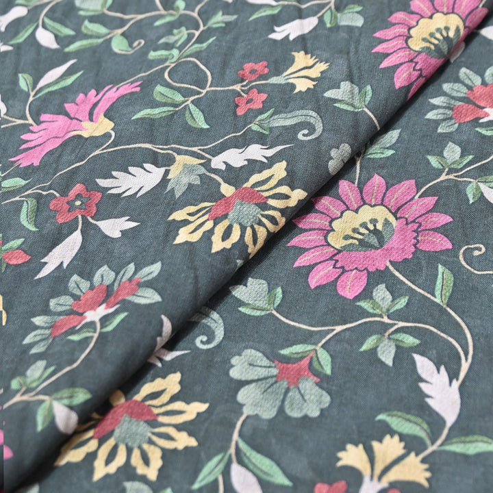 Bottle Green Omura Cotton Floral Vine Print