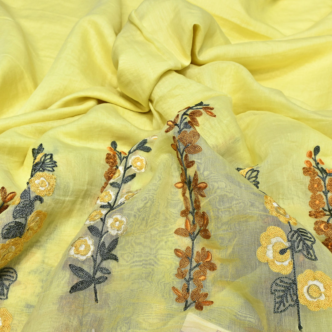 Mul Chanderi Thread Embroidery Fabric|Soft Designer Embroidered Dress Material-V1658C-01