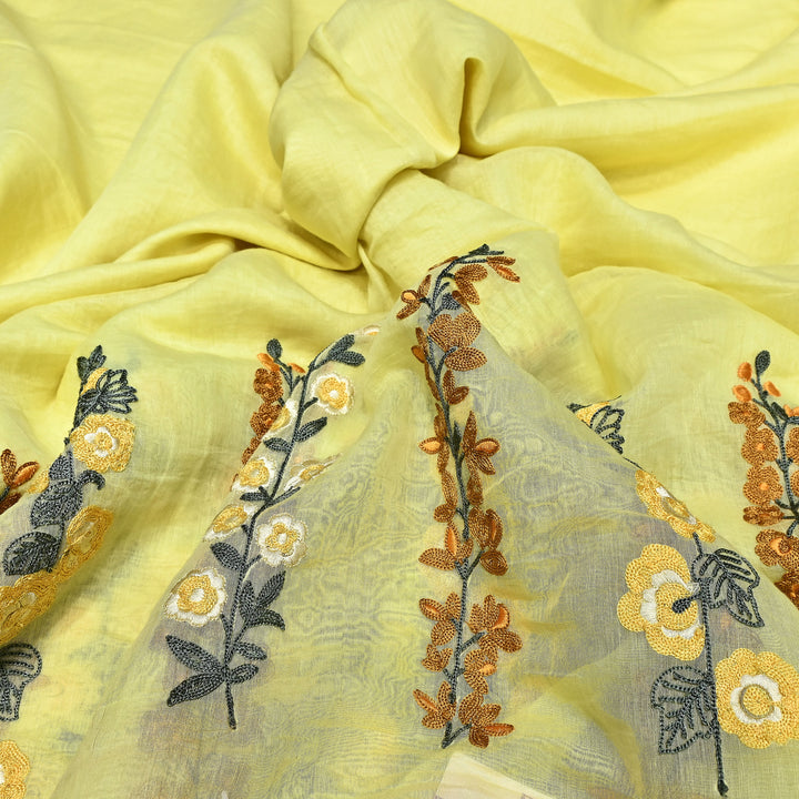 Mul Chanderi Thread Embroidery Fabric|Soft Designer Embroidered Dress Material-V1658C-01