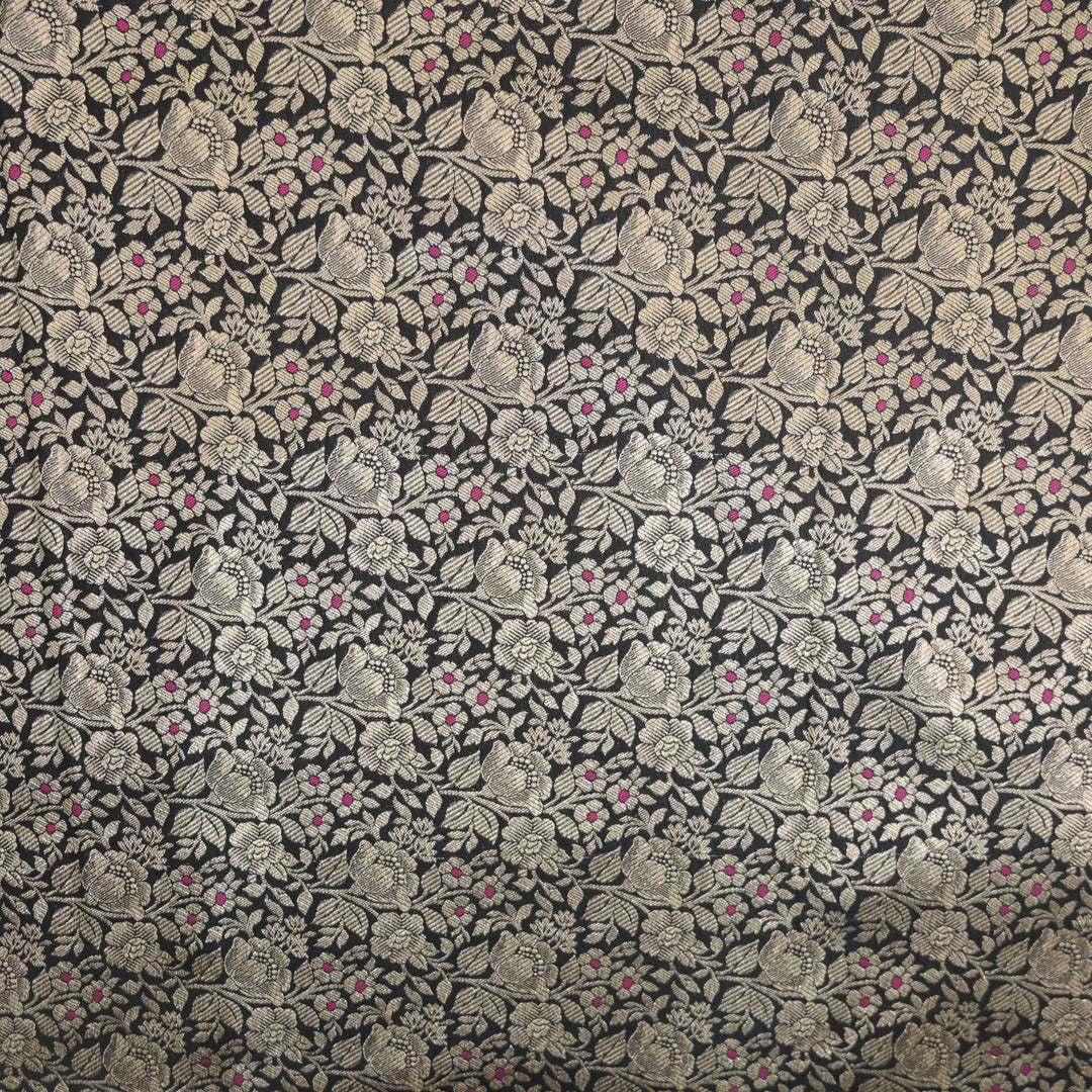 Jet Black Silk Meena Zari Brocade | B-22-190