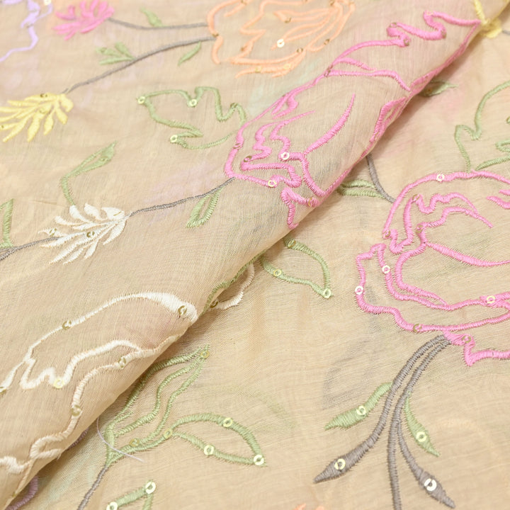 Nude Sand Mul Chanderi Fabric with allover Thread Embroidery.