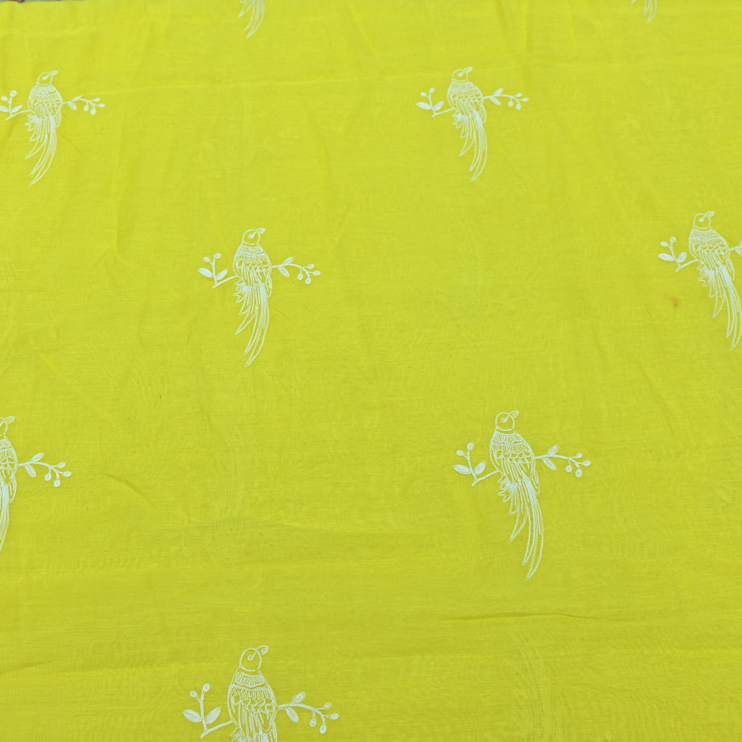 LIME YELLOW COLOR MUL CHANDERI THREAD EMBROIDERY FABRIC GP4120A-5