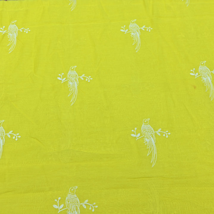 LIME YELLOW COLOR MUL CHANDERI THREAD EMBROIDERY FABRIC GP4120A-5