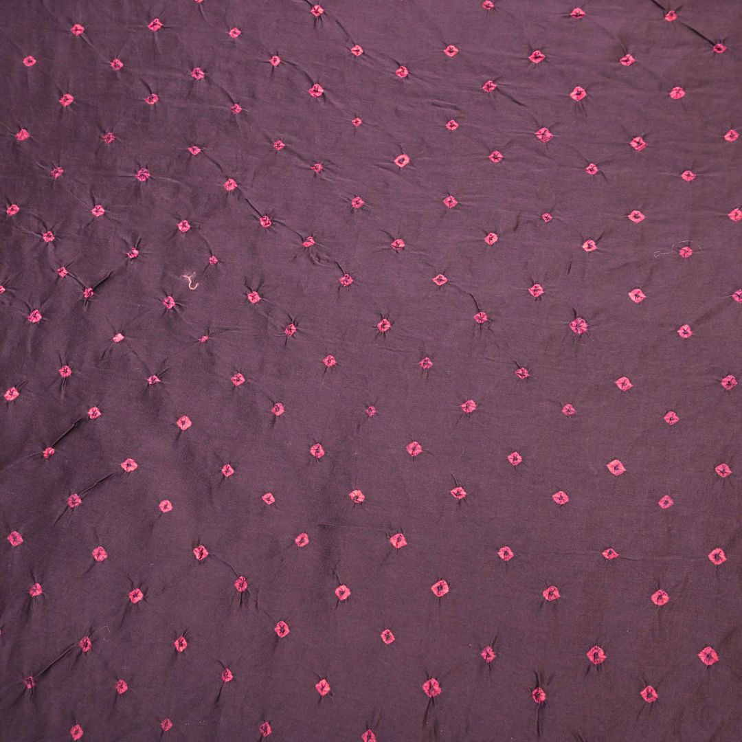 Wine Purple Pure Silk Chanderi Bandhni Fabric | CN-79-1081