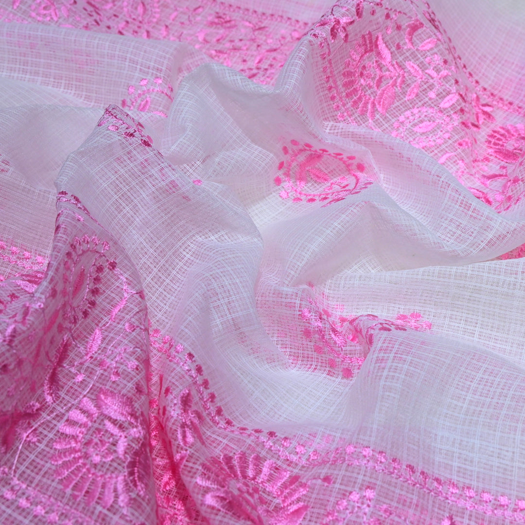 Baby Pink Color Cotton Kota Thread Embroidery Fabric