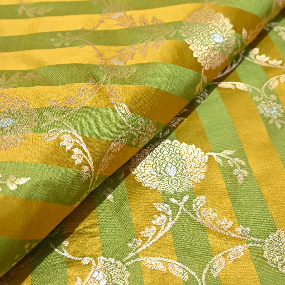Yellow Green Mina Zari Brocade Fabric