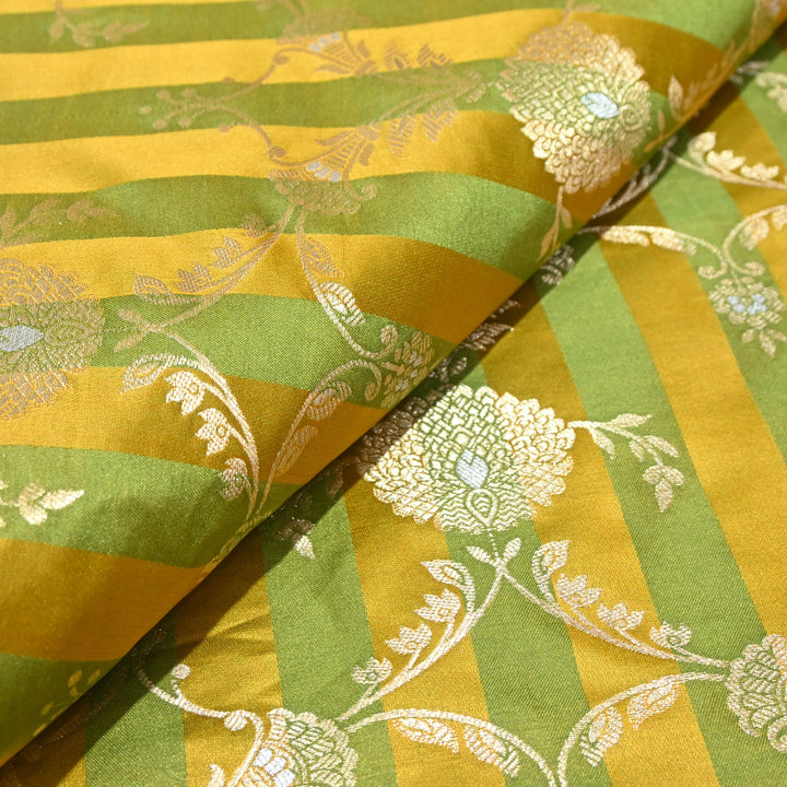 Yellow Green Mina Zari Brocade Fabric