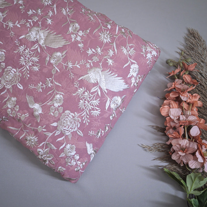 Champagne Beige Georgette with White Thread Embroidery | GGT-7589