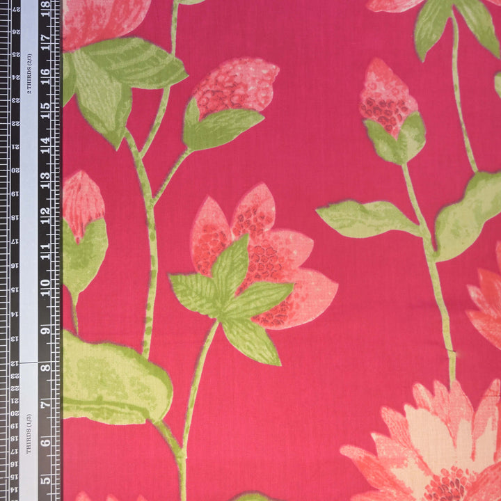 Rani Pink Sanganeri Lotus Print Cotton Fabric
