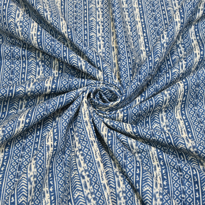 Navy Blue Cotton Linen Print
