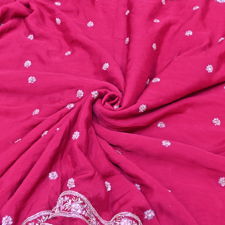Magenta Chinon Fabric with Zari & Sequins Embroidery