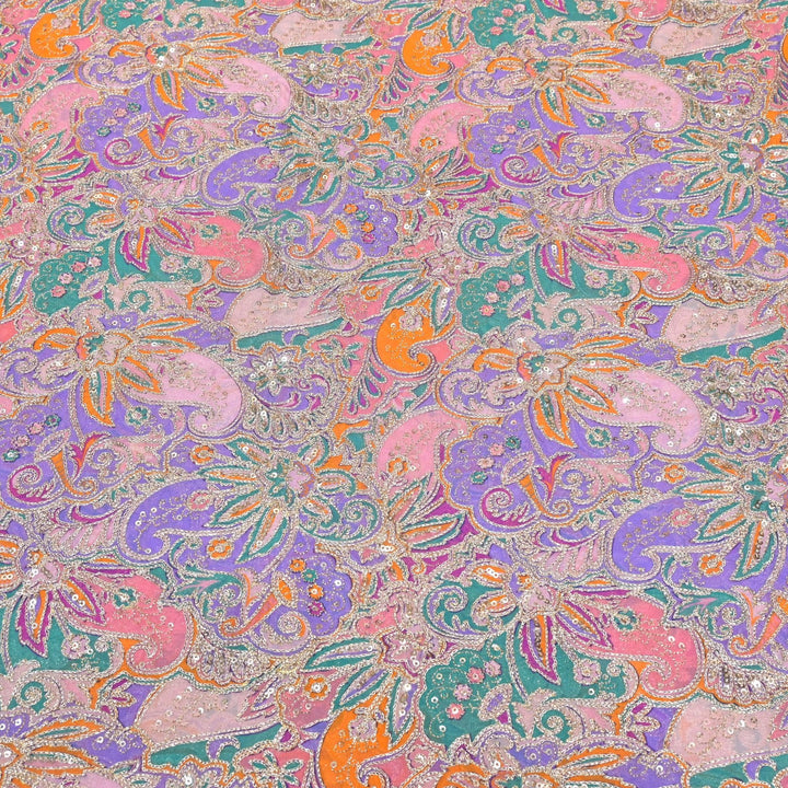 Viscose Georgette  Position Prints, Zari Sequin Embroidery Fabrics