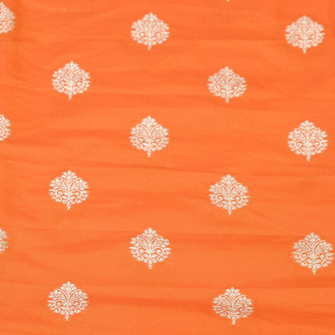 Dusty Orange Color Katan Silk Zari Buti Brocade Fabric
