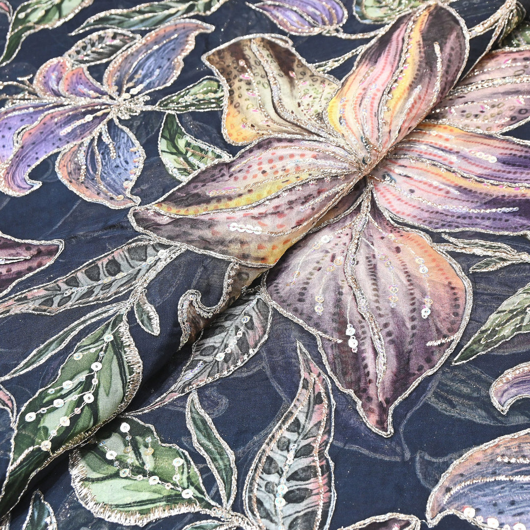Premium Viscose Organza Position Print Zari & Sequins Embroidery Fabric – Designer Fabric SWP209-2